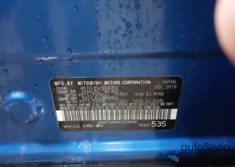 2019 Mitsubishi Eclipse Cross Es z USA, uszkodzony, nr VIN JA4AT3AA2KZ028685